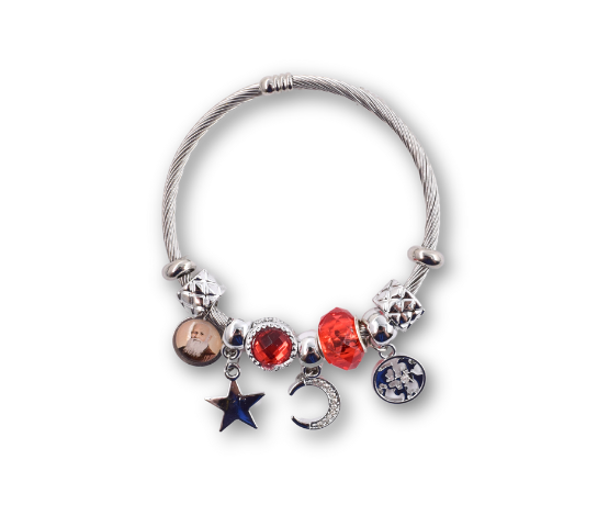 PULSERA ACERO ABALORIOS ROJA